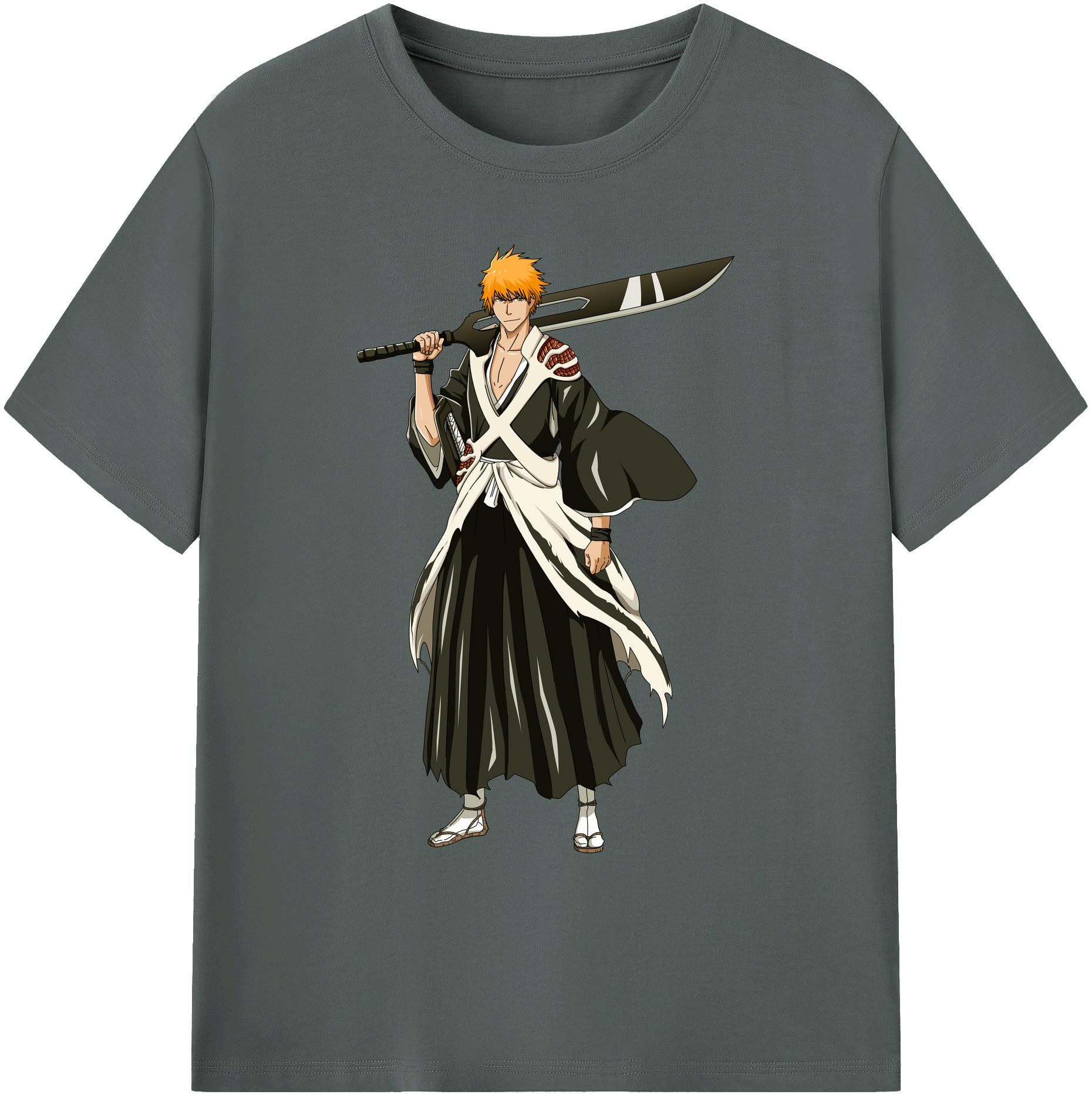 （画像用） ブリーチ 黒崎一護（くろさき いちご）BLEACH Kurosaki Ichigo 綿100％ メンズ半袖Tシャツ｜肌触りやわらか＆通気性